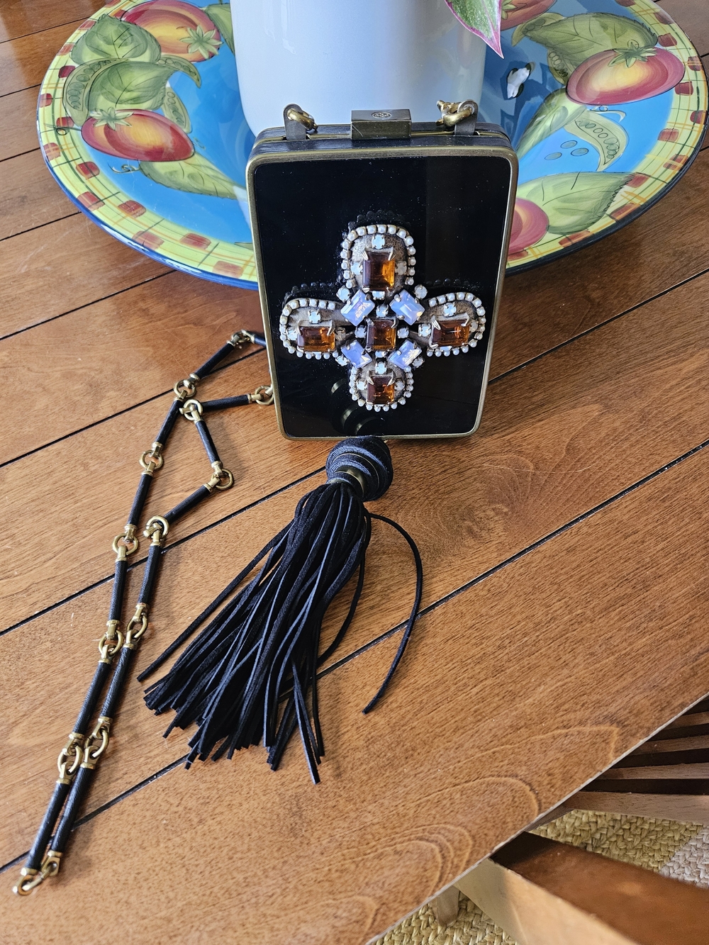 Tory Burch Embellished Chain Tassel Minaudiere Bag